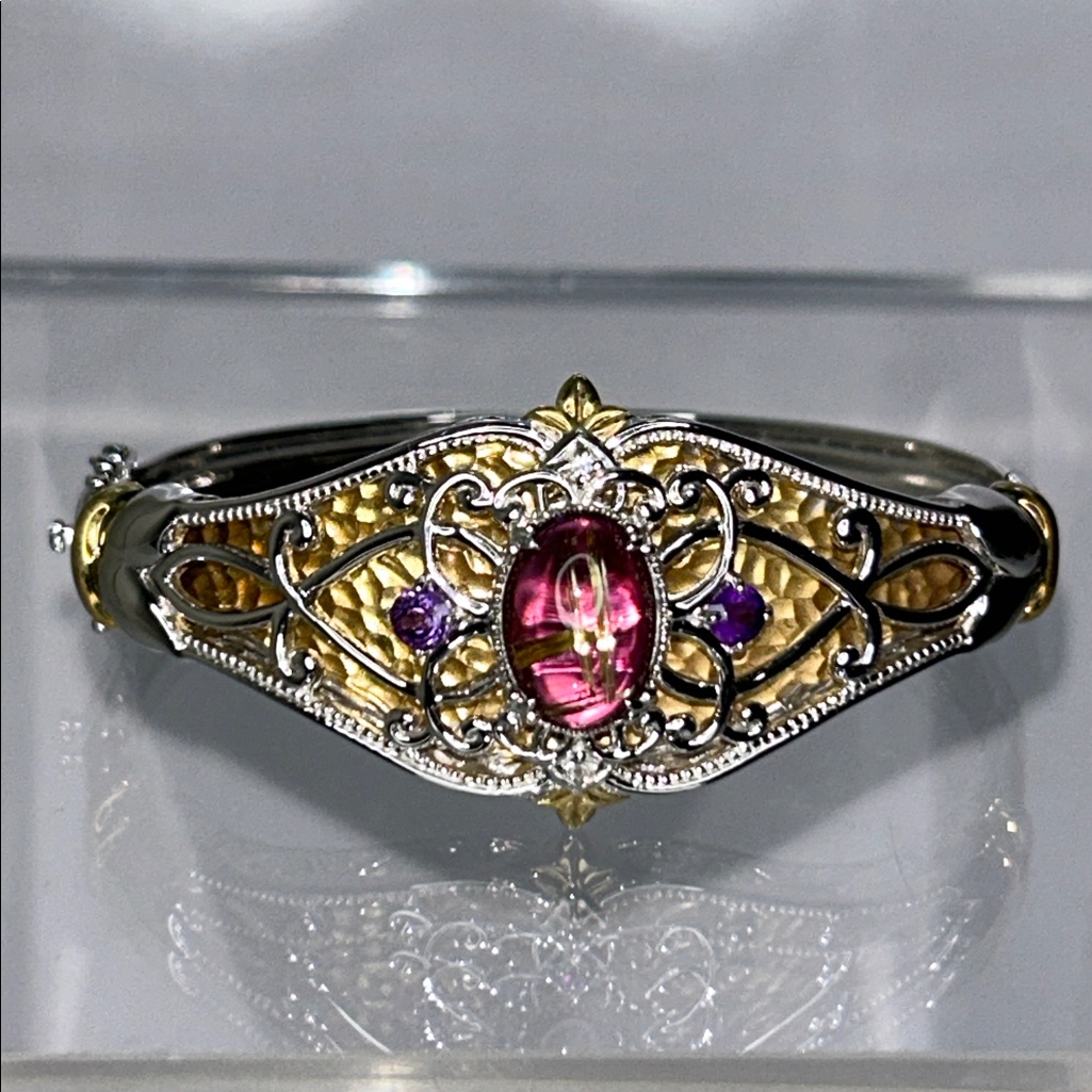 Nwot Gems En Vogue Designer Sterling Silver Palladium Gold Plated Amethyst Cuff